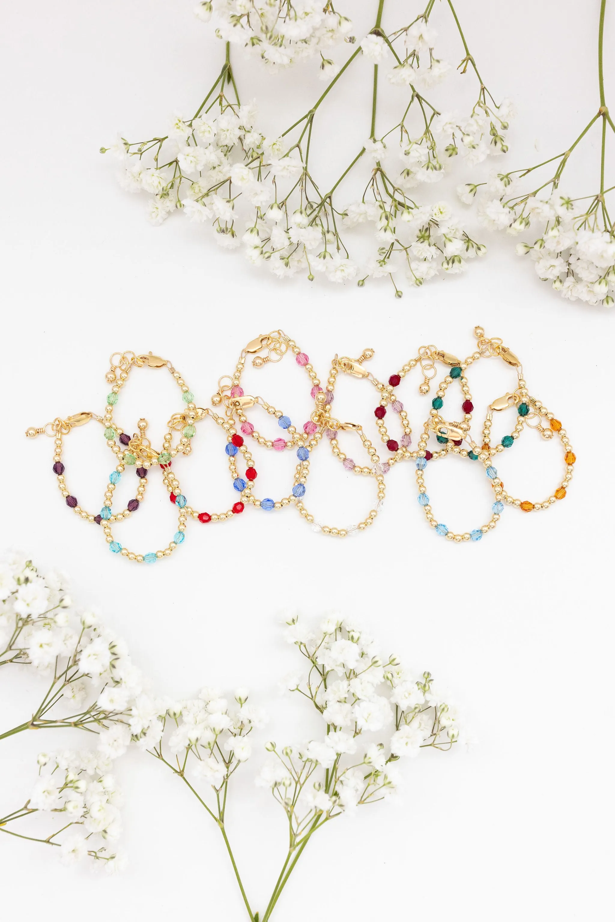 December Birthstone Dotted Mom   Mini Bracelet Set (3MM   4MM Beads)