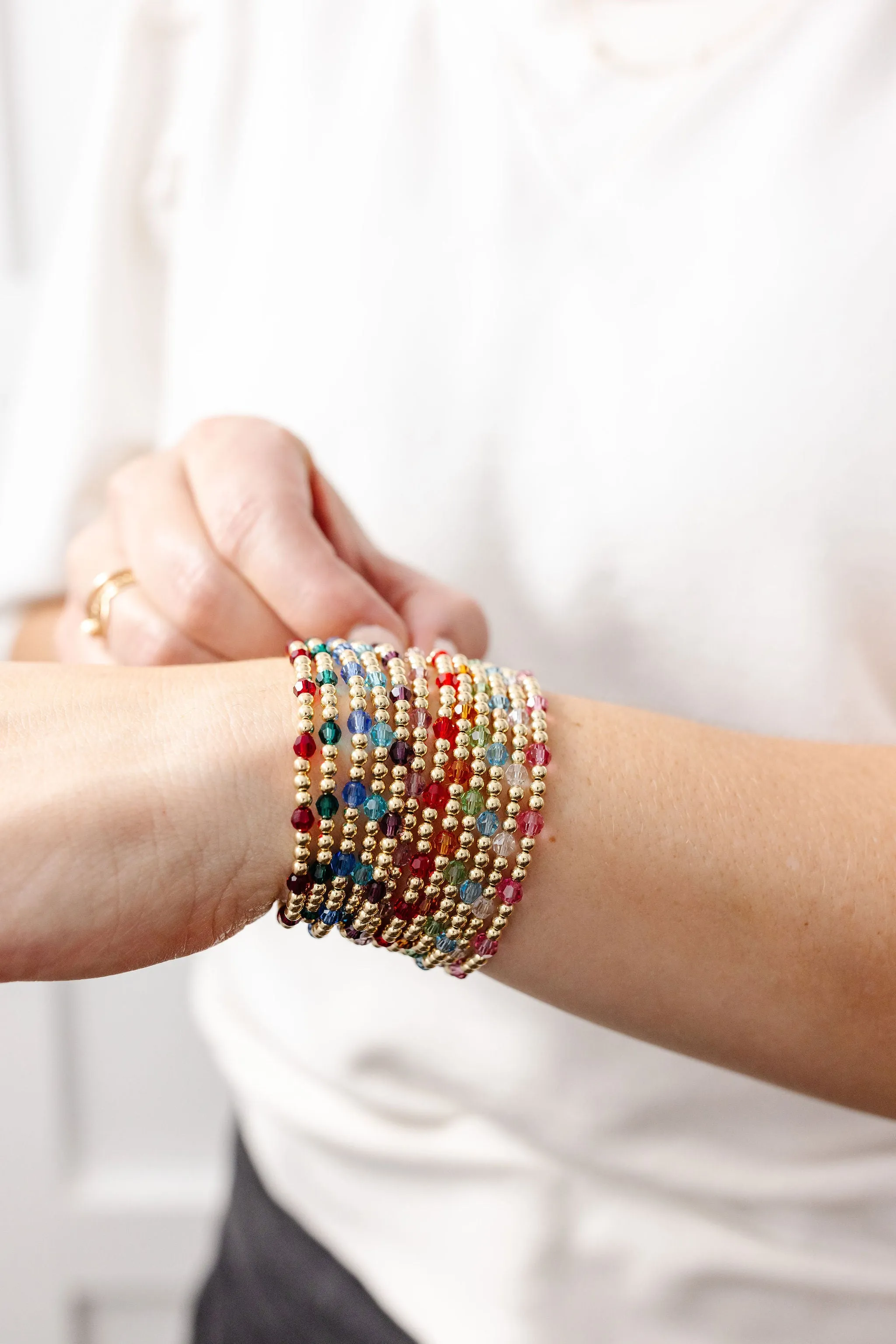 December Birthstone Dotted Mom   Mini Bracelet Set (3MM   4MM Beads)