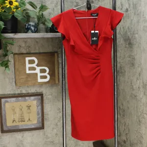 DKNY Women's Ruffle Sleeve V-Neck Ruched Front Sheath Dress
