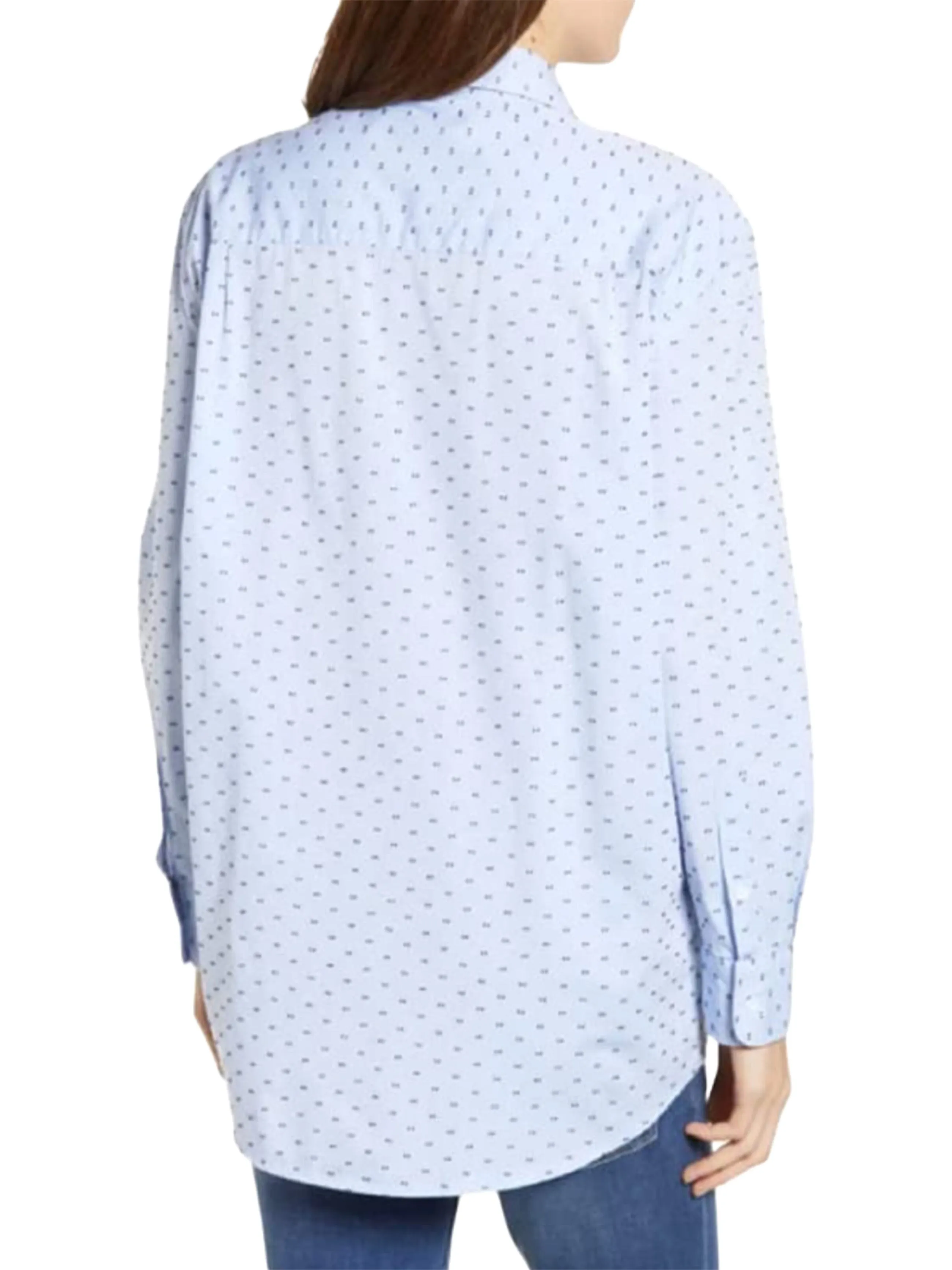 DL1961 Women's Blue Dotted Metropolitan Avenue Polka Dot Button Down Shirt Sz L