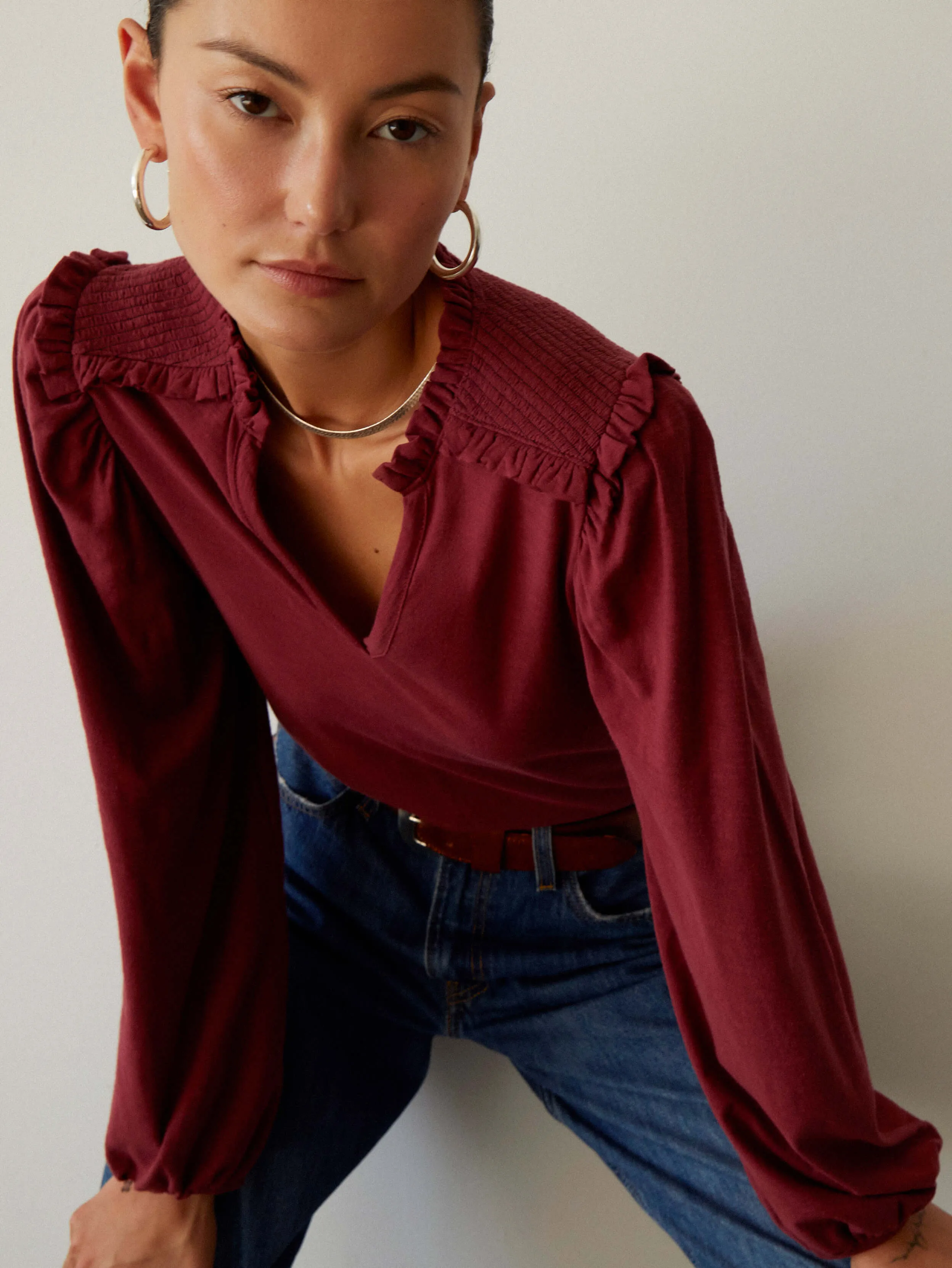 dolly smocked shoulder tee