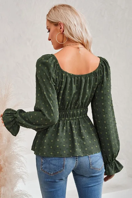 Dotted Square Neck Blouse