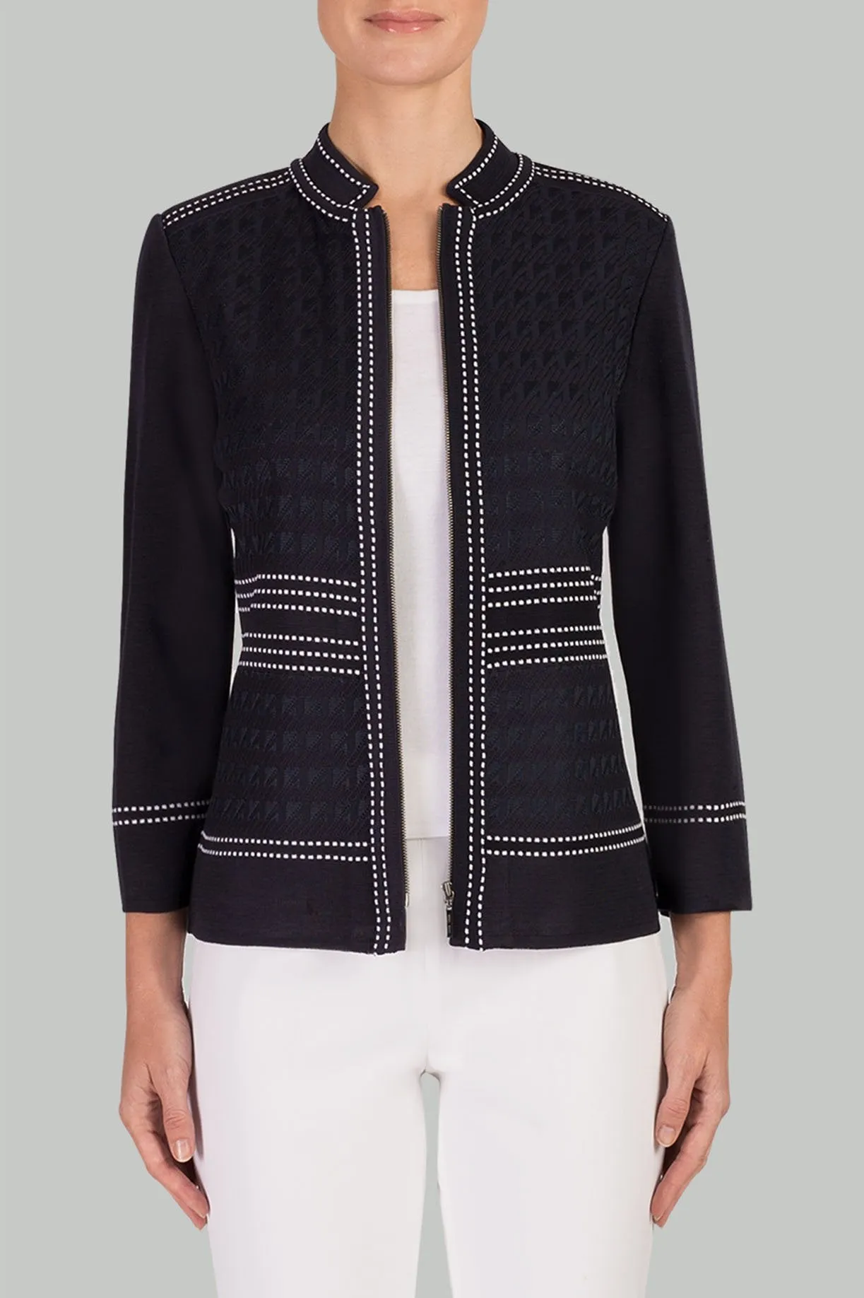 Dotted Stitch Zip-Up Jacket