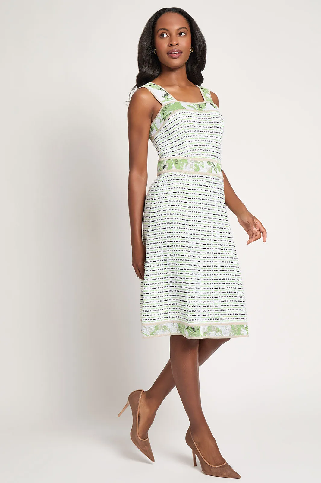 Dotted Stripe Fit-N-Flare Midi Dress