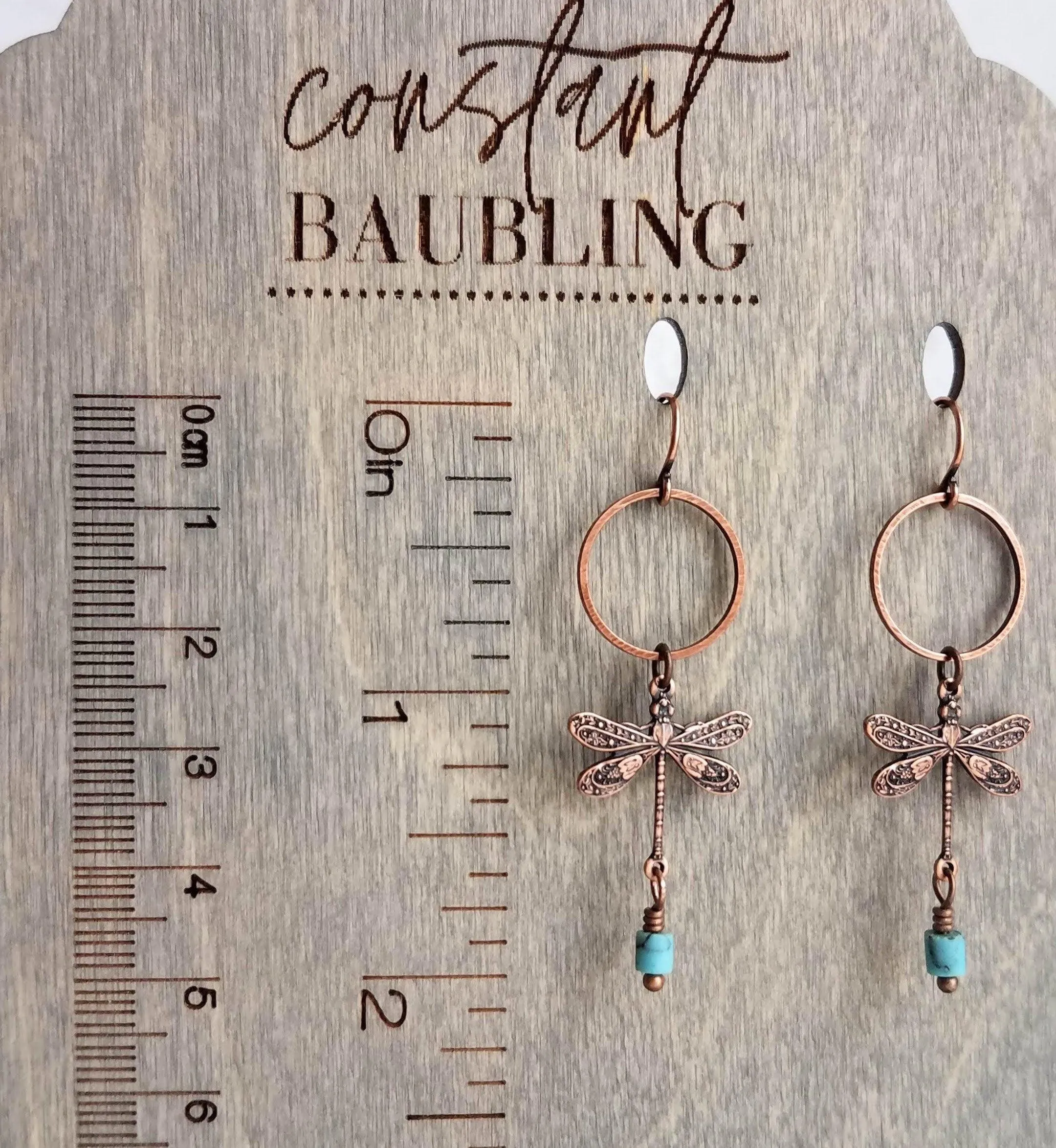 Dragonfly Earrings, bug earring, small dragonfly, rustic copper, antique copper earring, ornate earring, dragonflies copper turquoise dangle