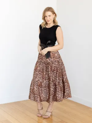 Drop Sleeve Animal Print Midi Dress