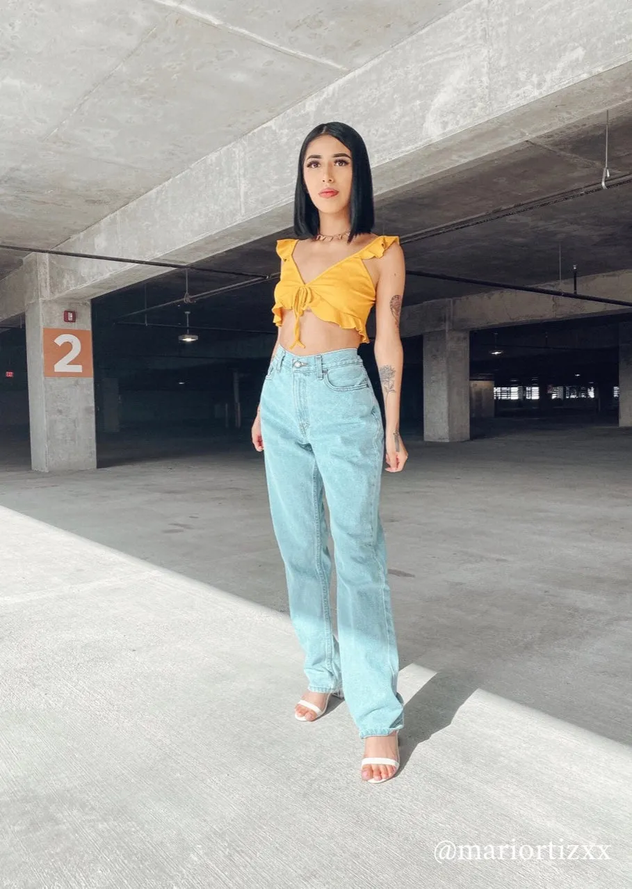 Ella Ruffle Crop Top - Mustard