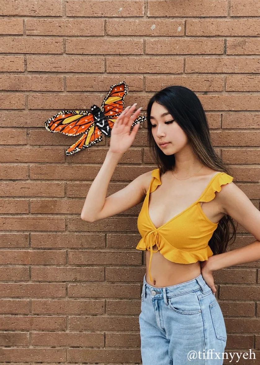 Ella Ruffle Crop Top - Mustard