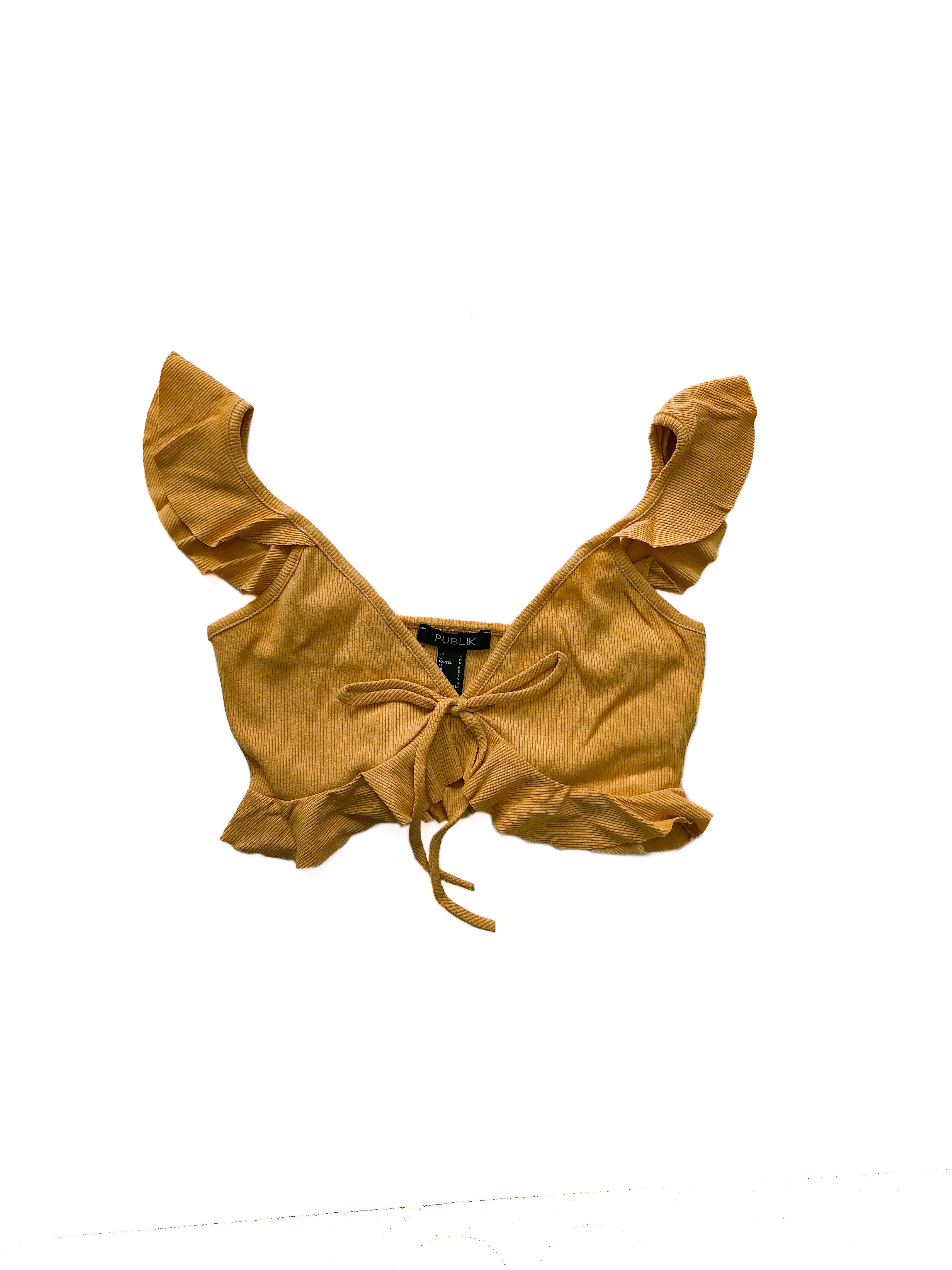 Ella Ruffle Crop Top - Mustard