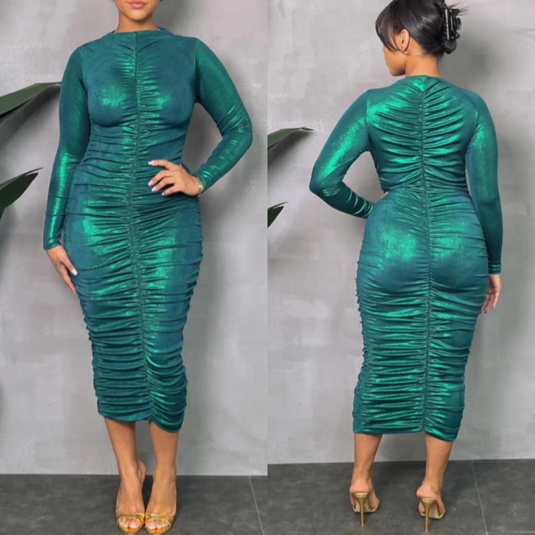 Emerald Elegance Ruched BodyCon
