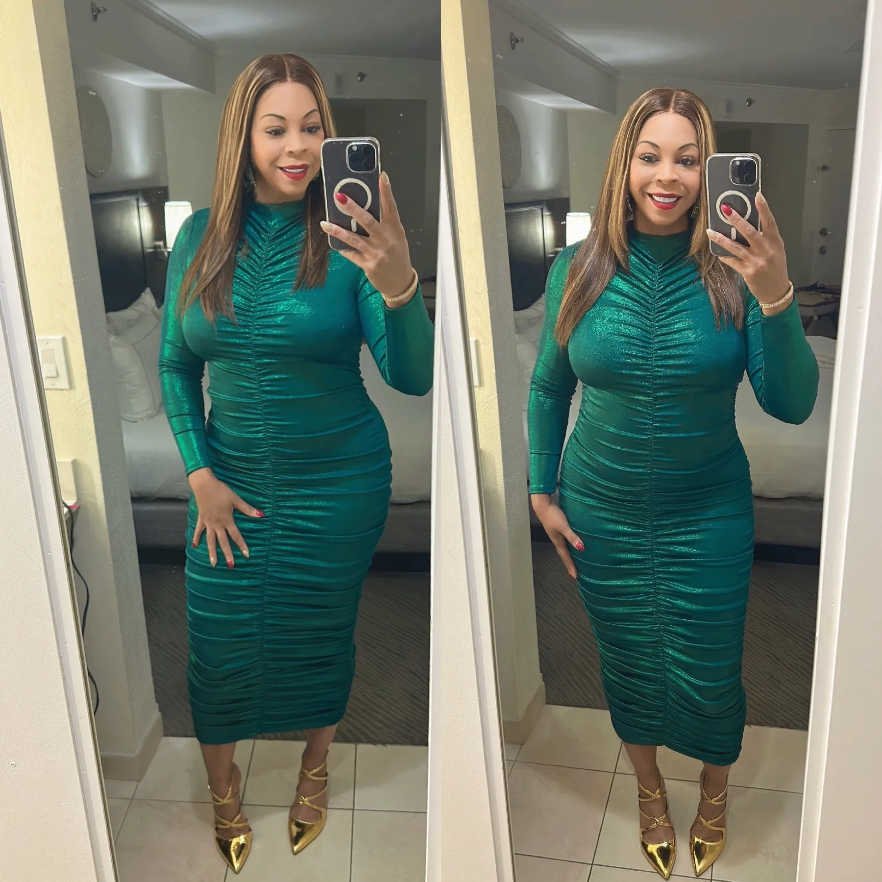 Emerald Elegance Ruched BodyCon