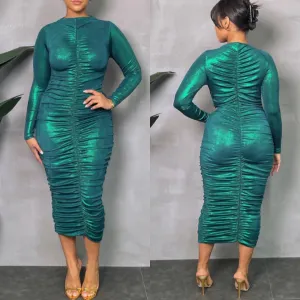 Emerald Elegance Ruched BodyCon