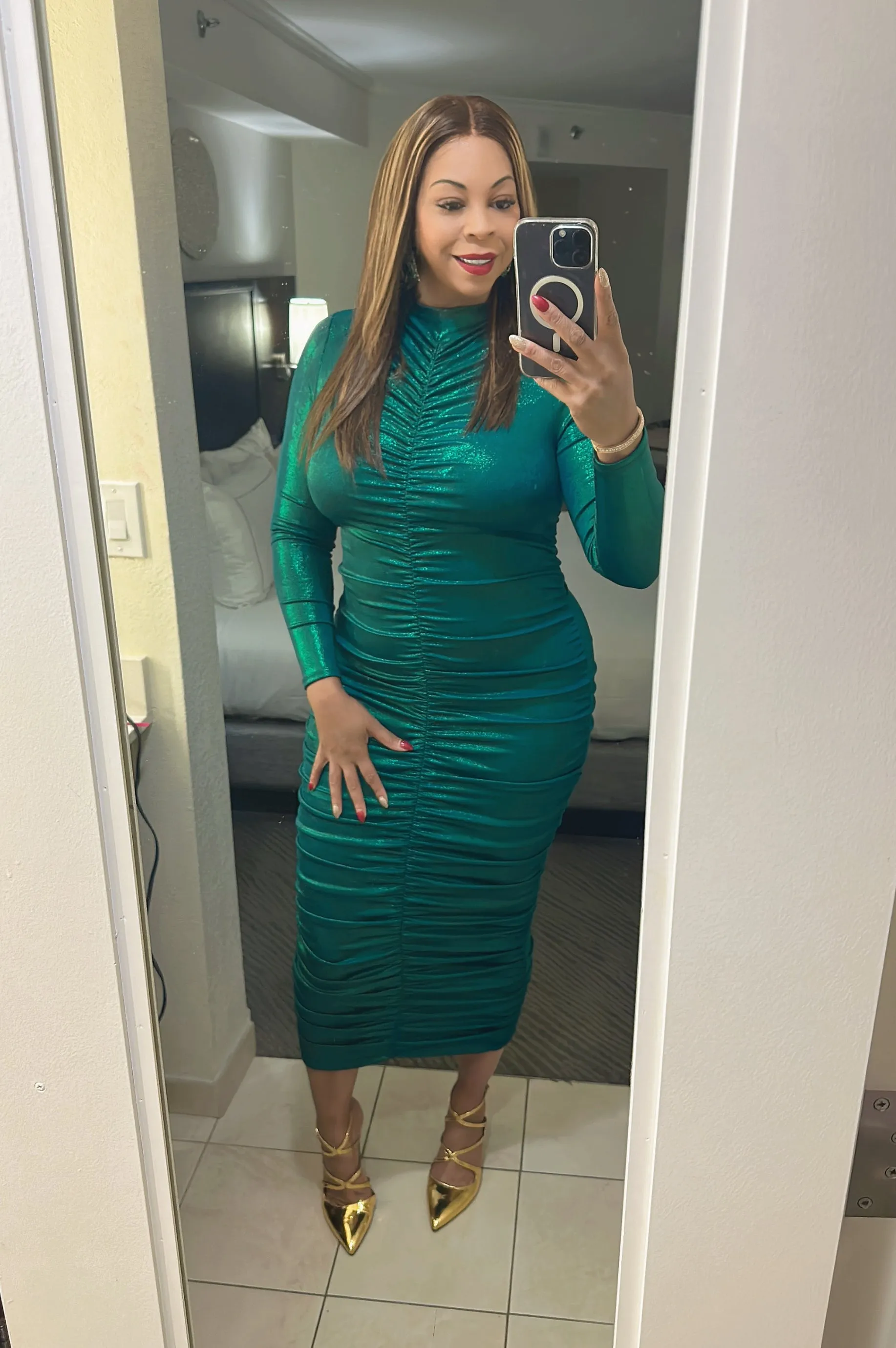 Emerald Elegance Ruched BodyCon
