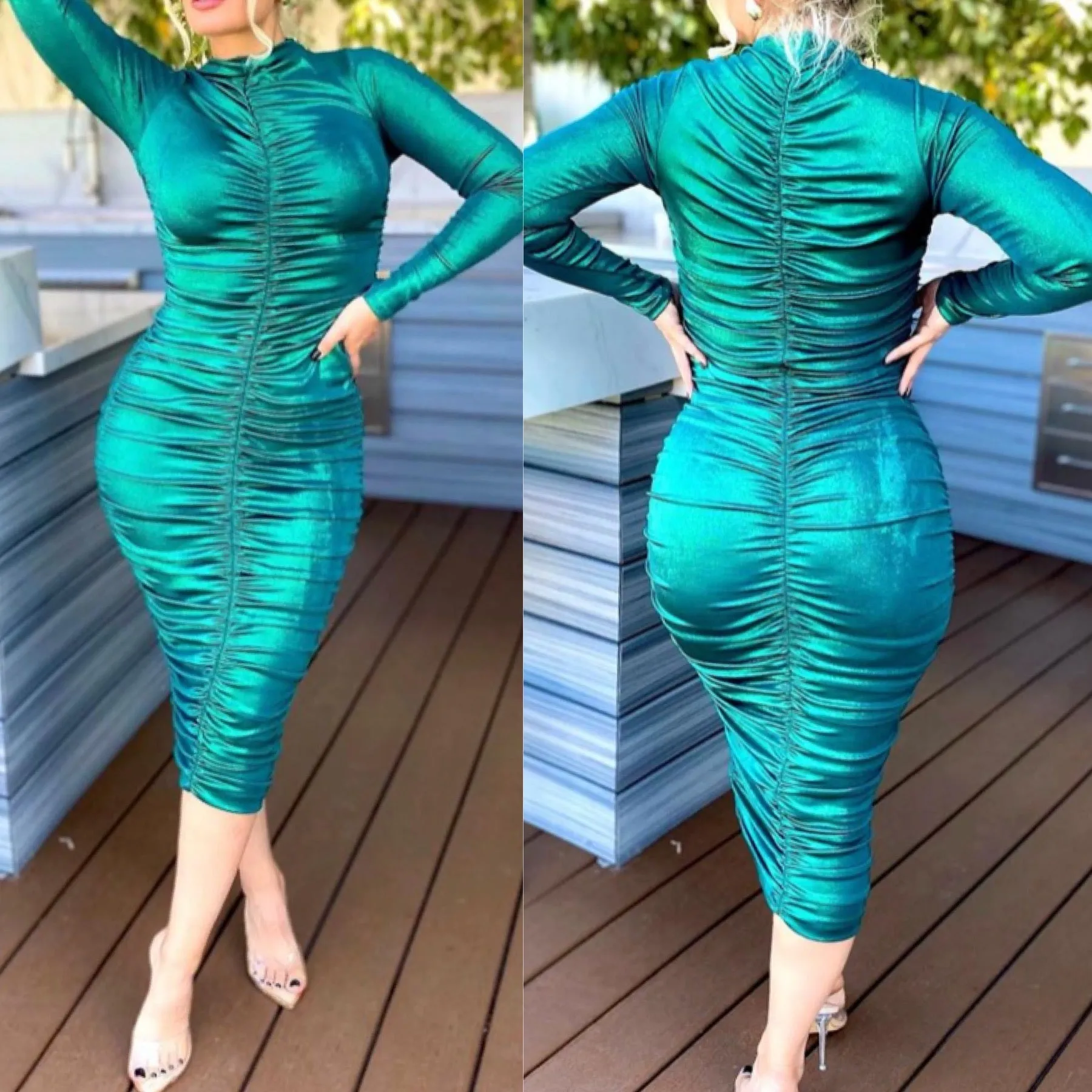 Emerald Elegance Ruched BodyCon