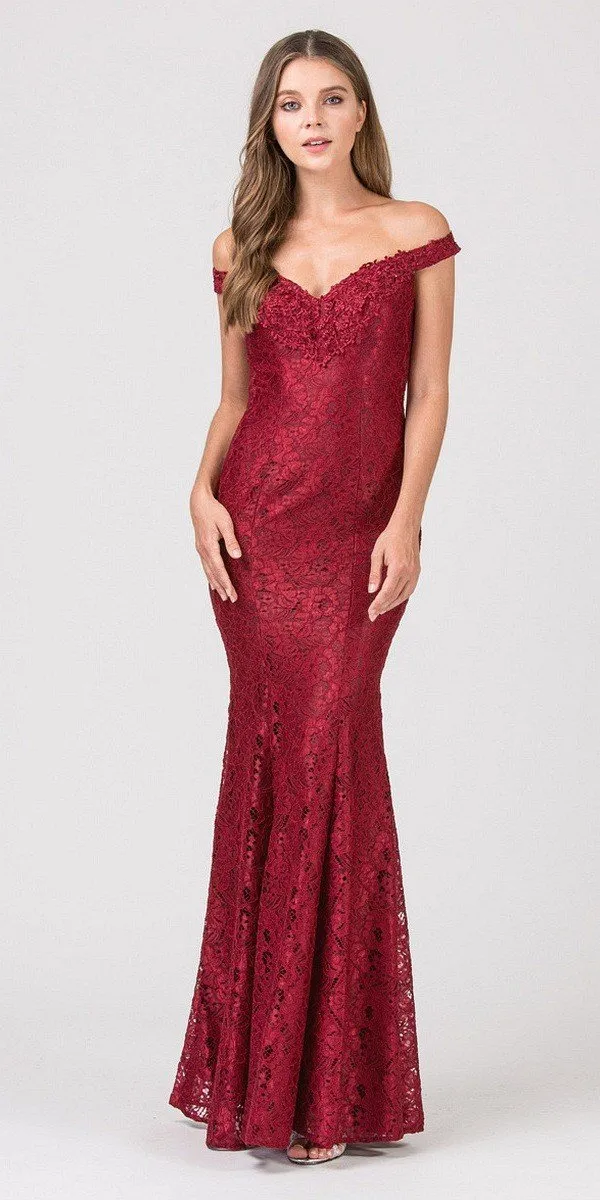 Eureka 8030 Lace Off-the-Shoulder Long Formal Dress