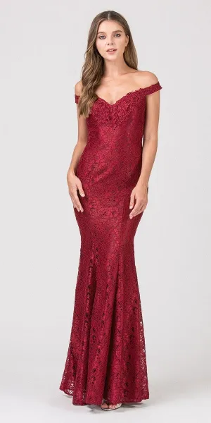 Eureka 8030 Lace Off-the-Shoulder Long Formal Dress