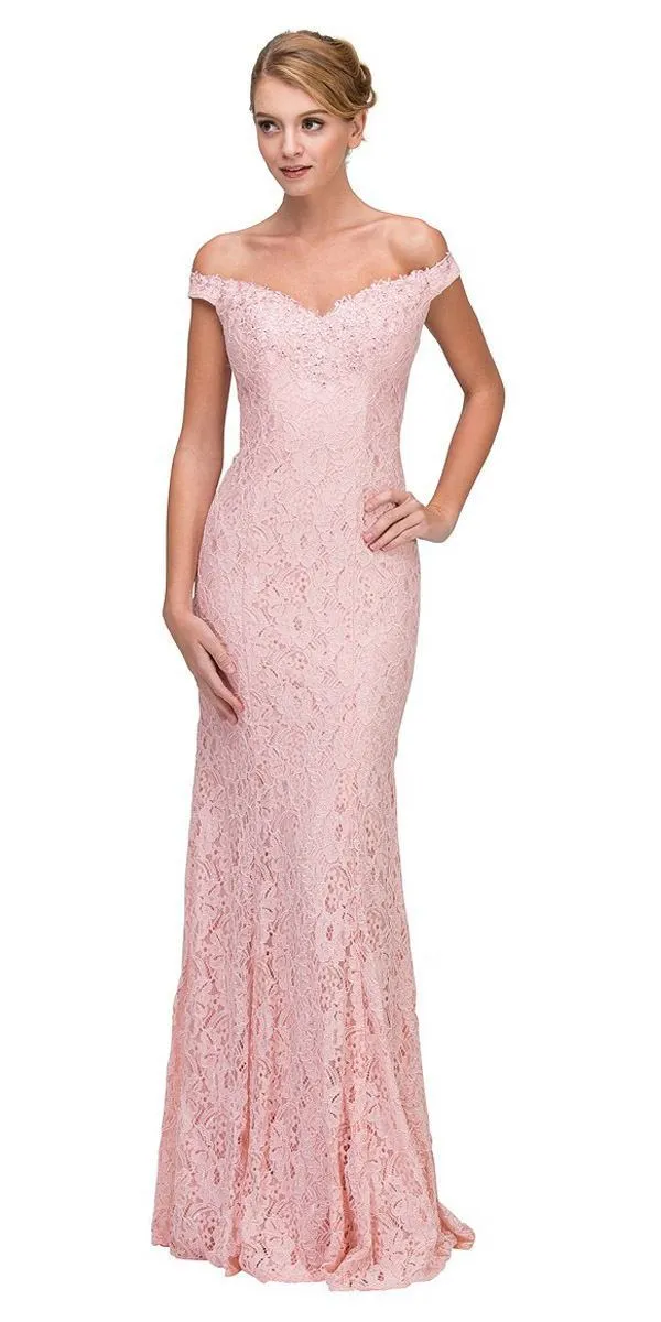 Eureka 8030 Lace Off-the-Shoulder Long Formal Dress
