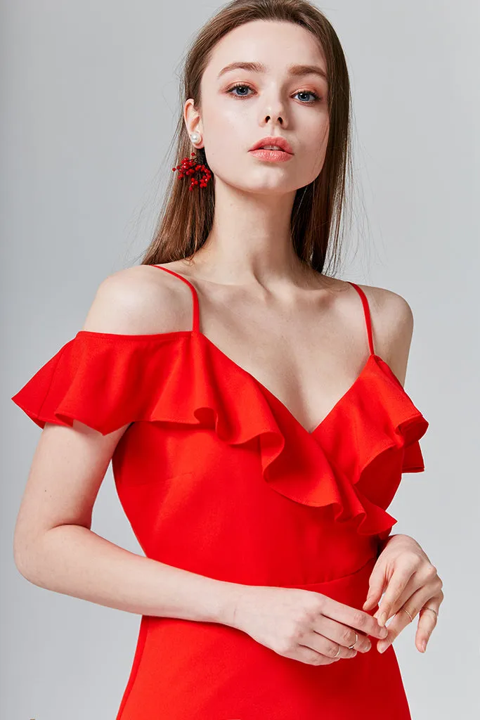 Evie Ruffle Open-Shoulder Dress