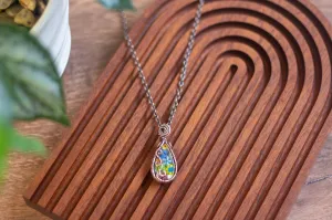 Floral Fused Glass and Copper Wire Teardrop Pendant