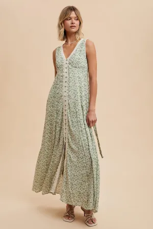 FLORAL LACE SLEEVELESS BUTTON DOWN MAXI