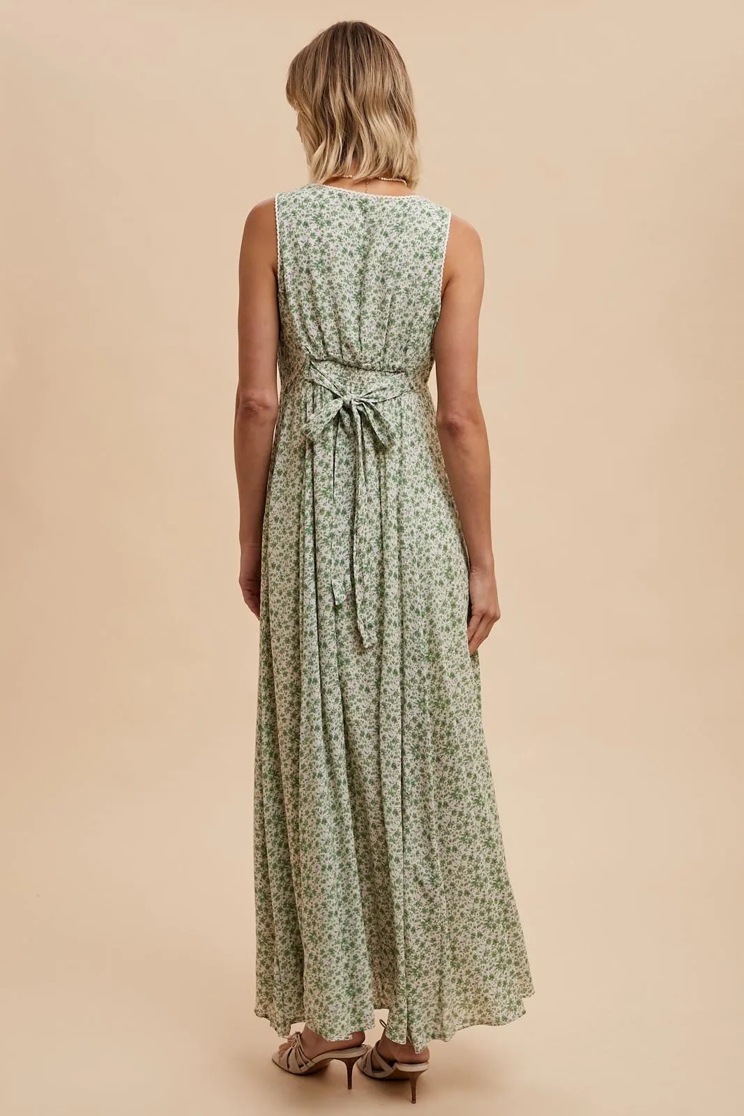 FLORAL LACE SLEEVELESS BUTTON DOWN MAXI