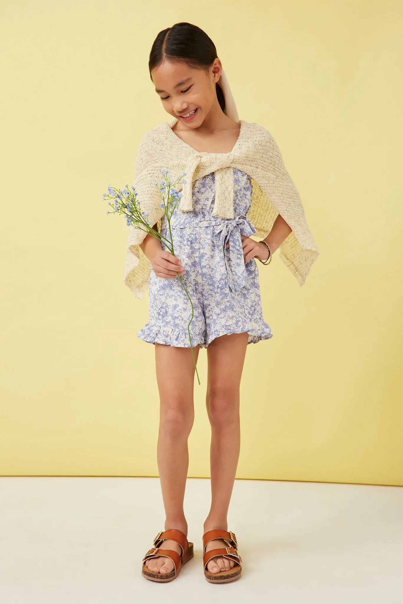 Floral Print Belted Sleeveless Romper