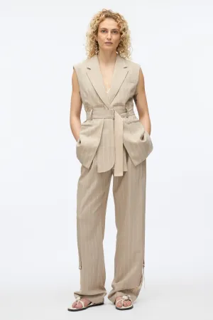 Fluid Pinstripe Belted Blazer Vest