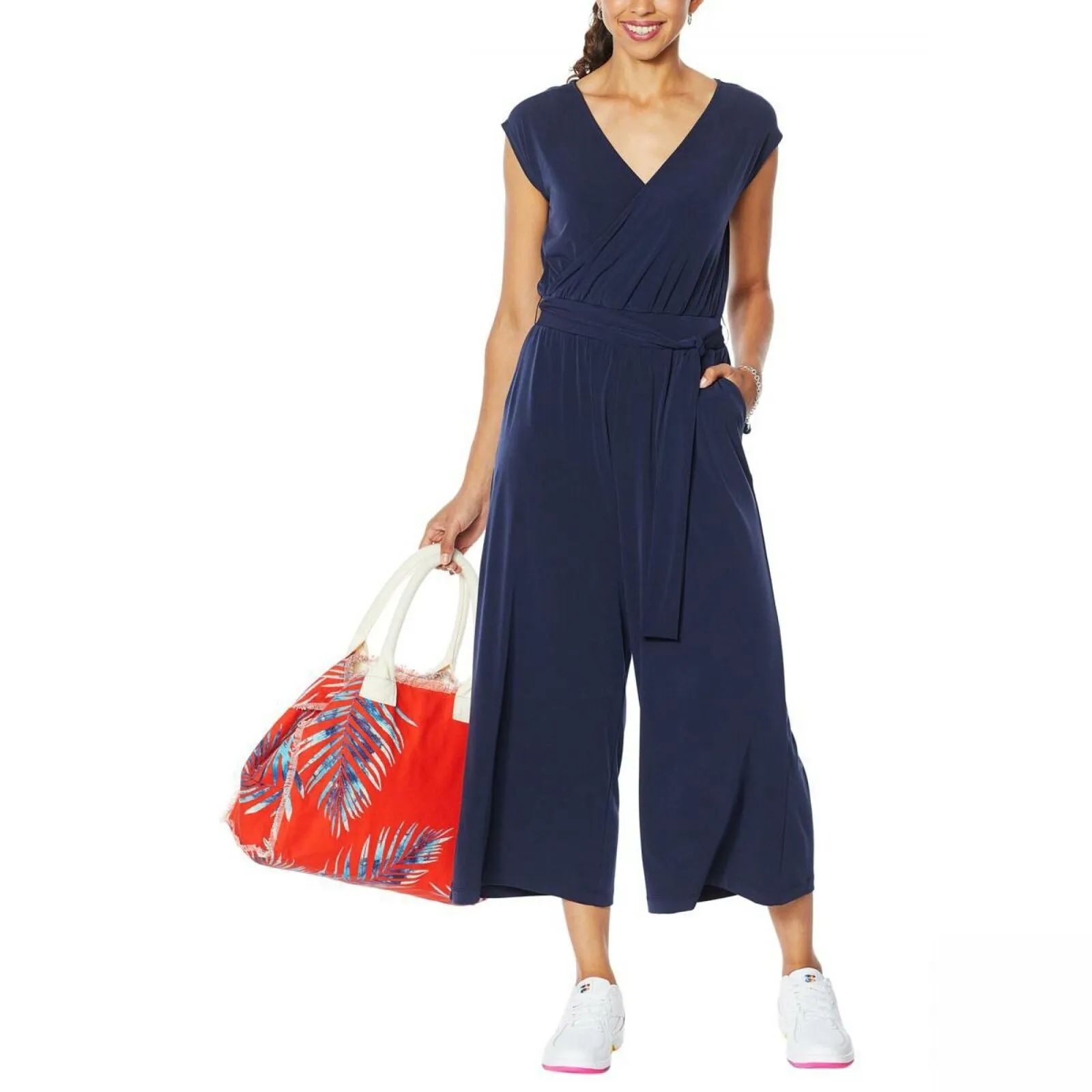 G by Giuliana Women's Belted Cropped Knit Jumpsuit