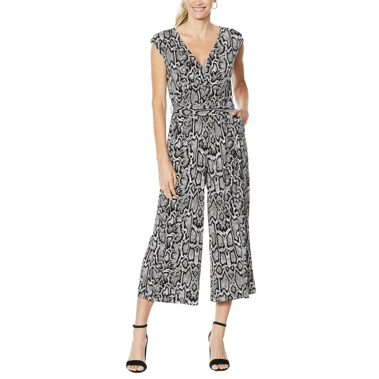 G by Giuliana Women's Belted Cropped Knit Jumpsuit