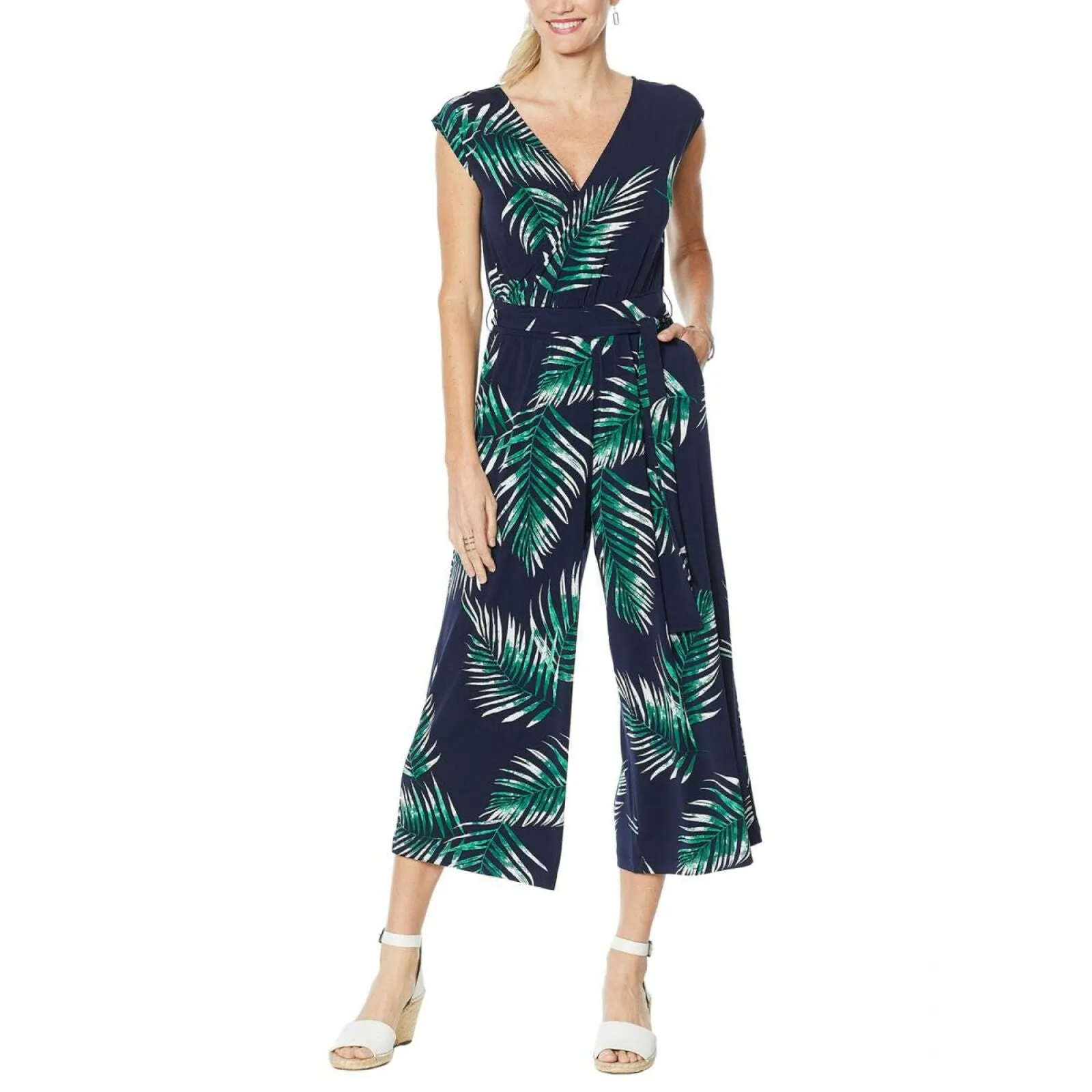 G by Giuliana Women's Belted Cropped Knit Jumpsuit