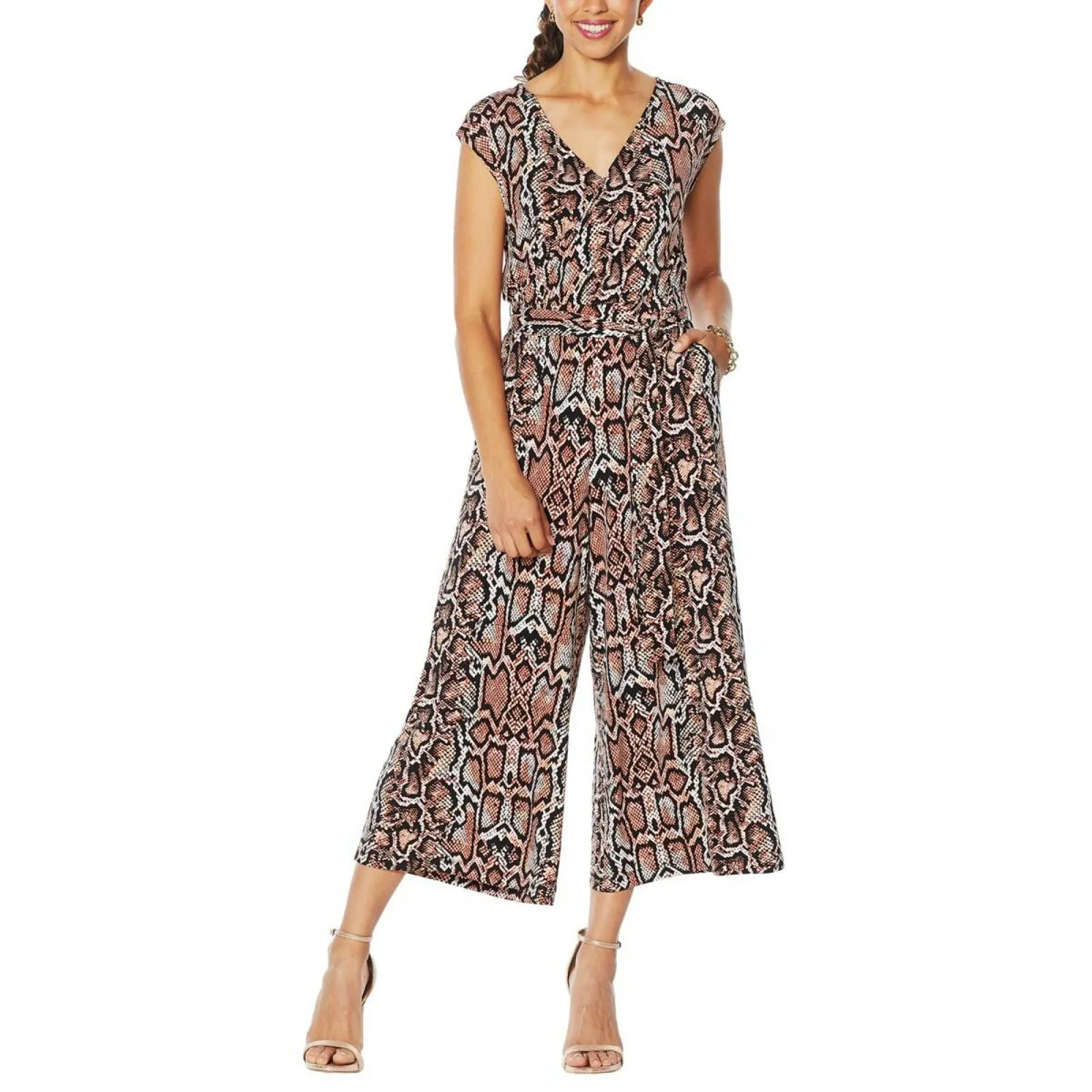 G by Giuliana Women's Belted Cropped Knit Jumpsuit