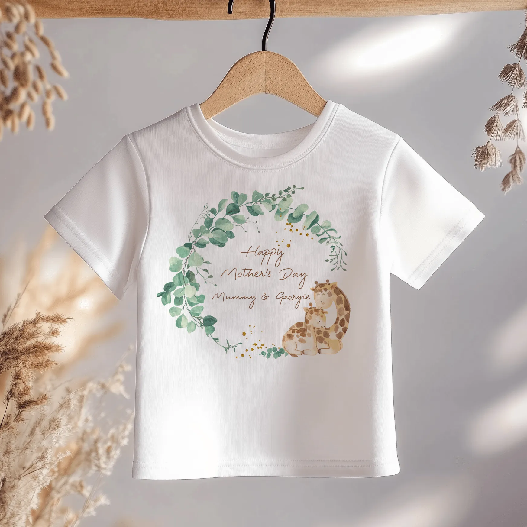 Giraffe Wreath Mother's Day Personalised Toddler & Kids T Shirt