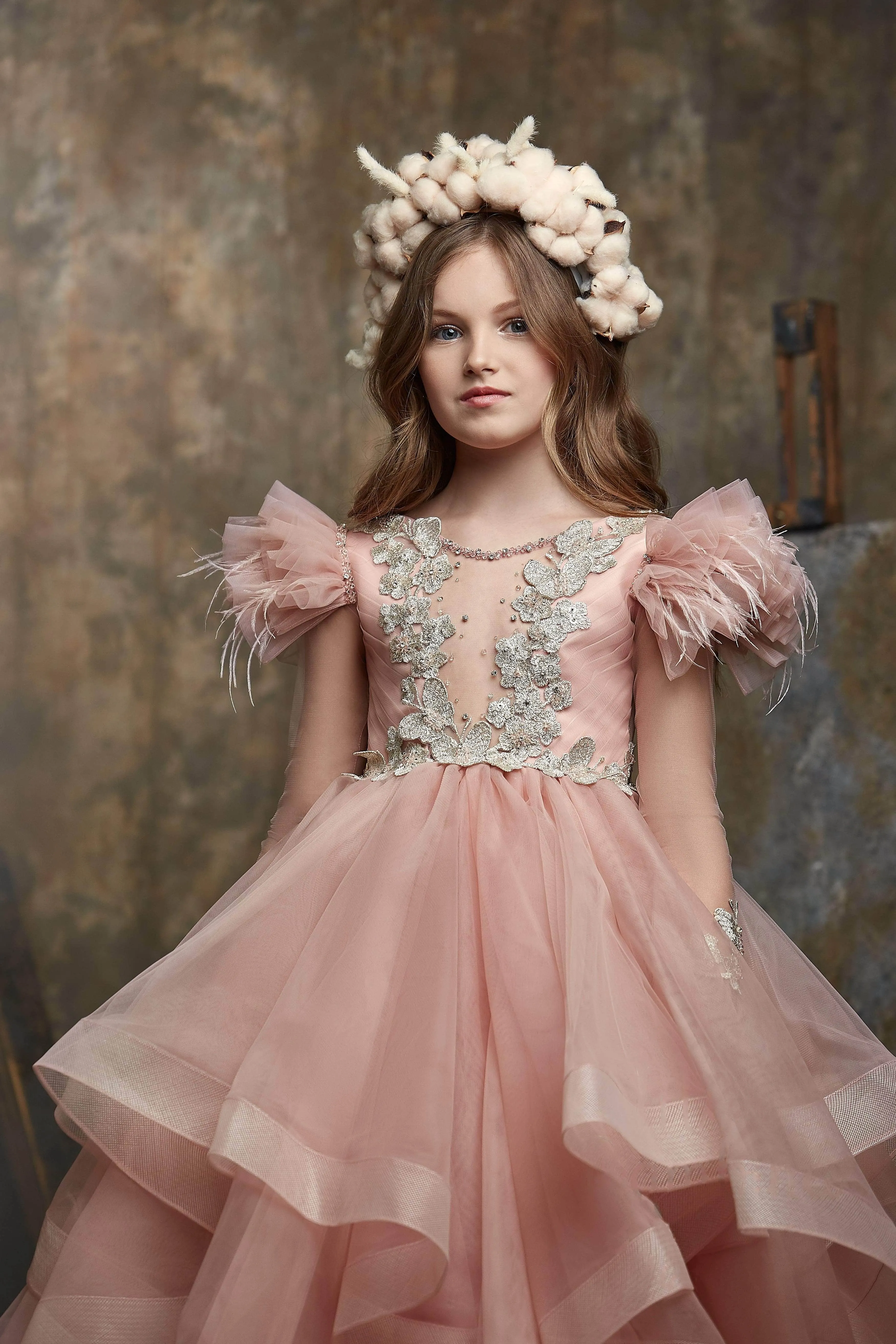 Girls Black Asymmetrical Waterfall Ruffle Gown Dress