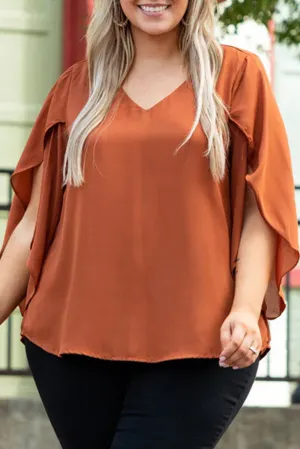 Gold Flame Plus Size Wrapped Ruffled Sleeve V Neck Jumper