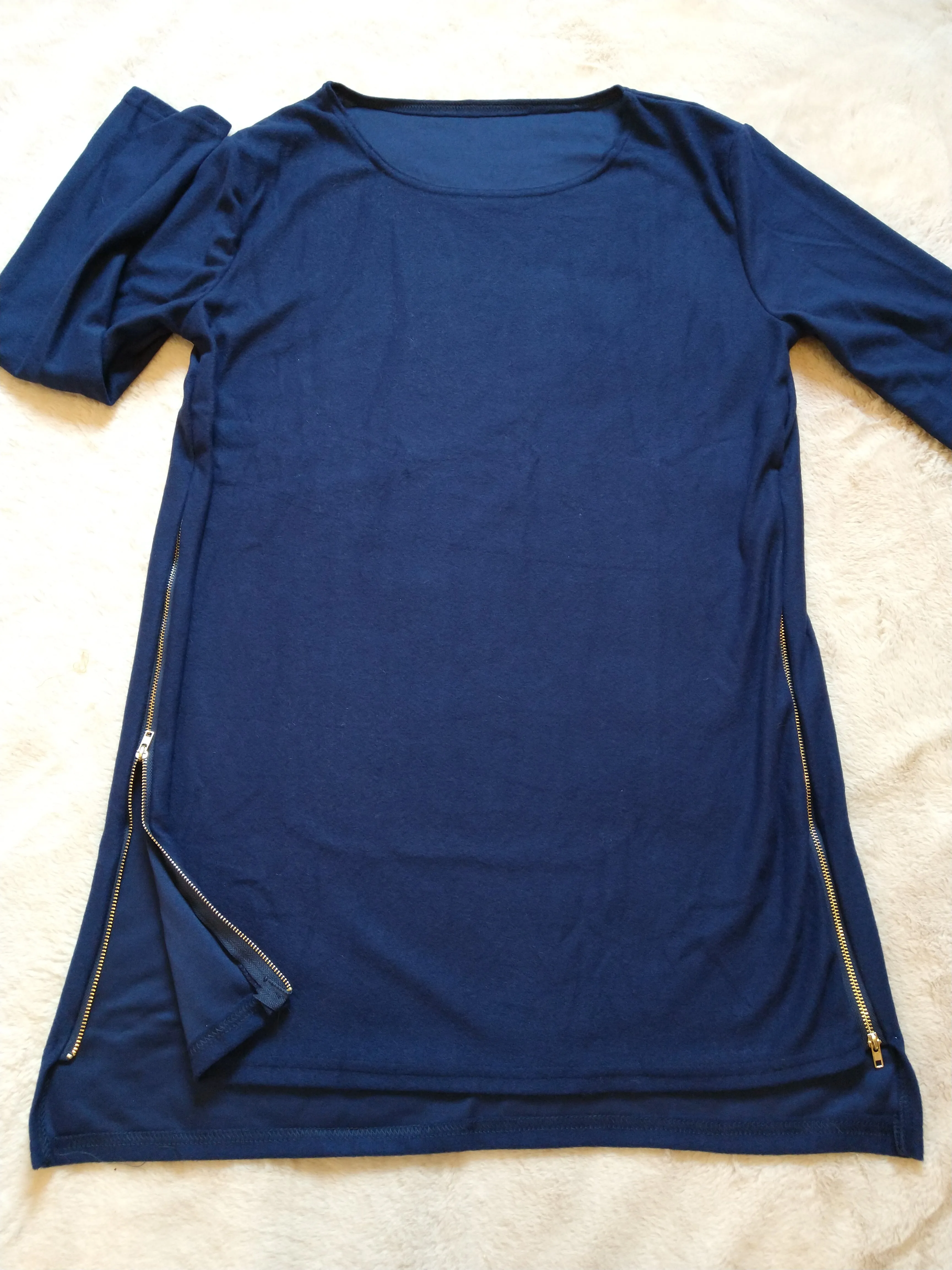 Gold side zipper long sleeve tops