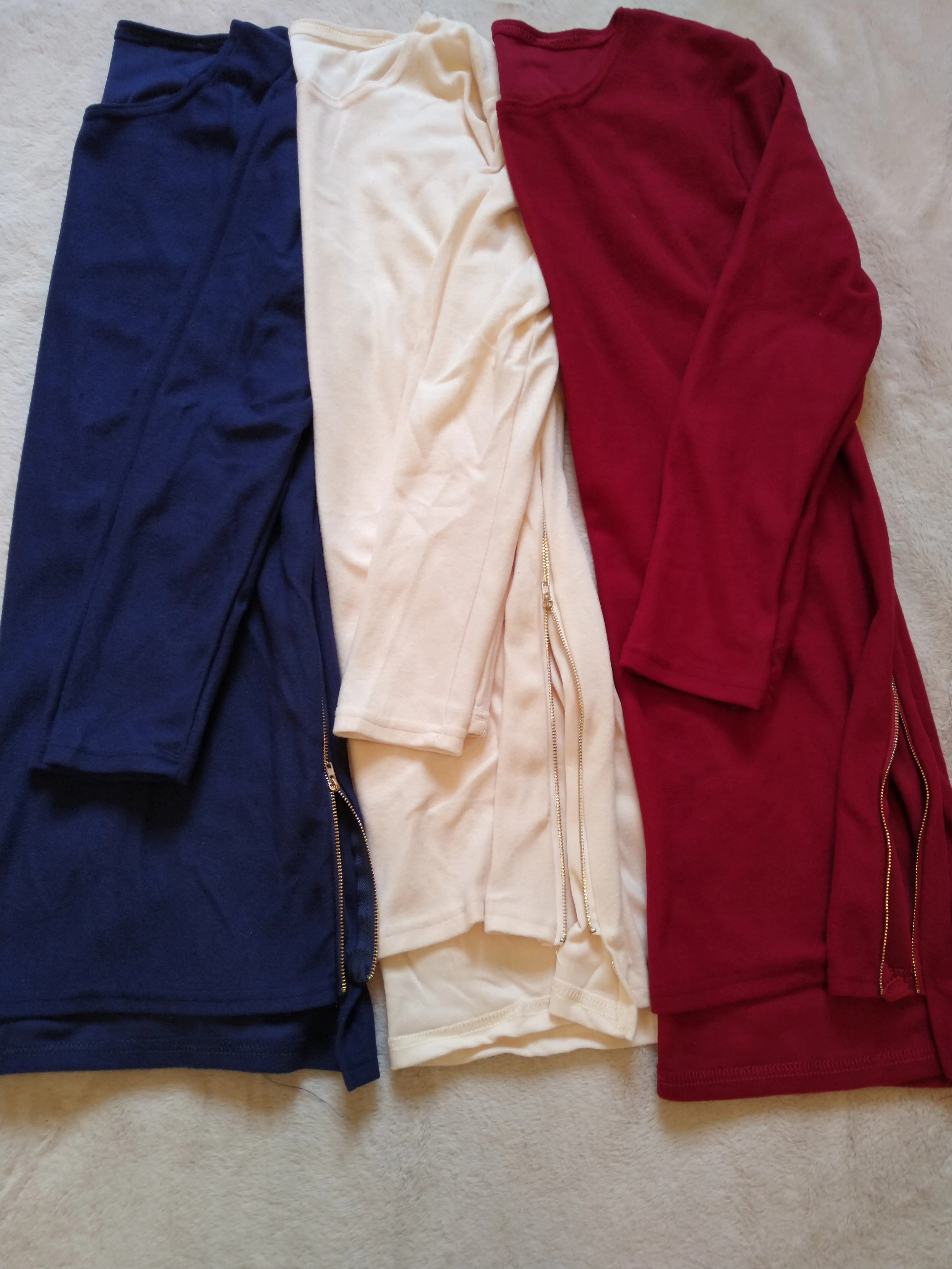 Gold side zipper long sleeve tops
