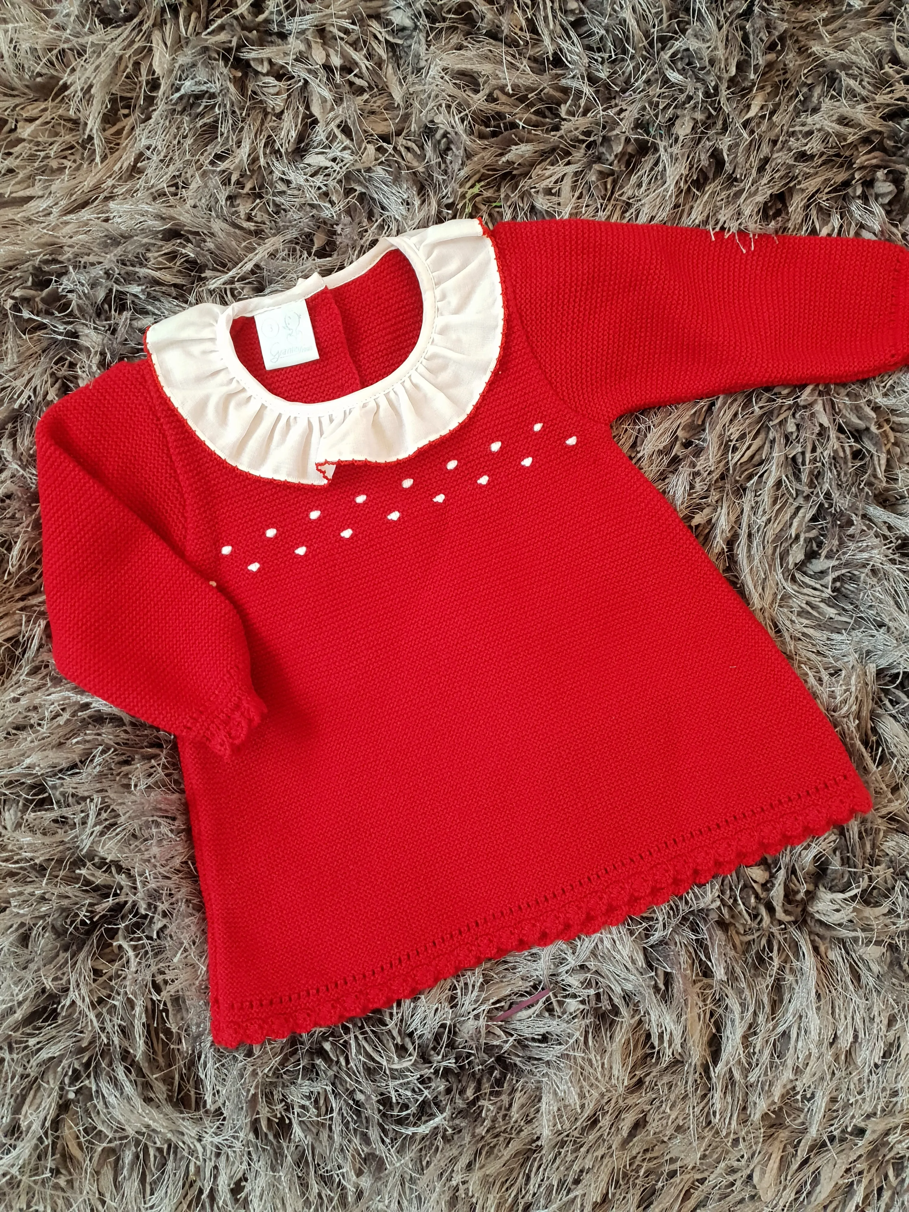 Granlei Red Knitted Dress with Frill Collar