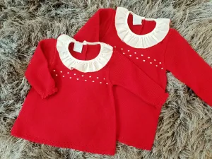 Granlei Red Knitted Dress with Frill Collar
