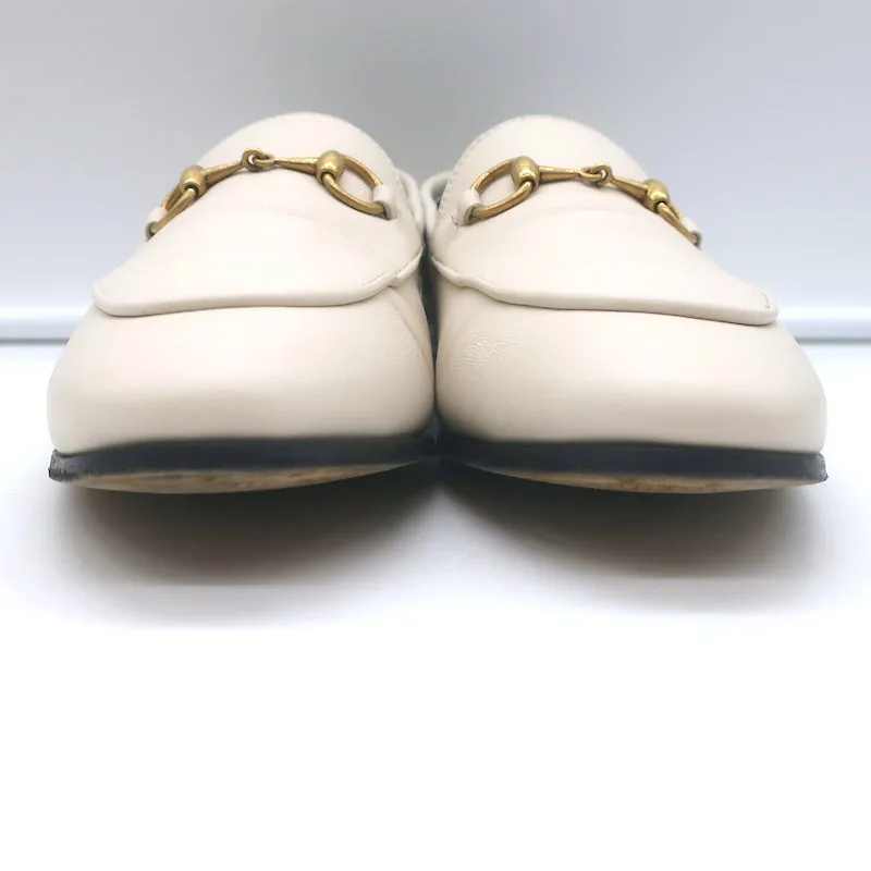 Gucci Collapsible Heel Horsebit Loafers White Leather Size 37