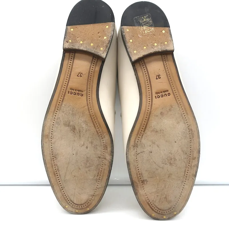 Gucci Collapsible Heel Horsebit Loafers White Leather Size 37