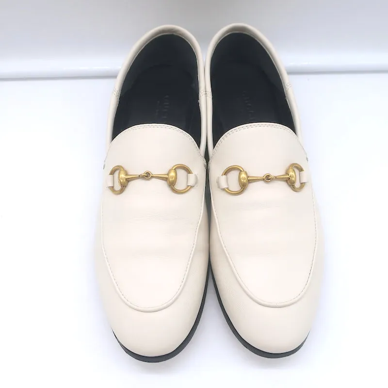 Gucci Collapsible Heel Horsebit Loafers White Leather Size 37