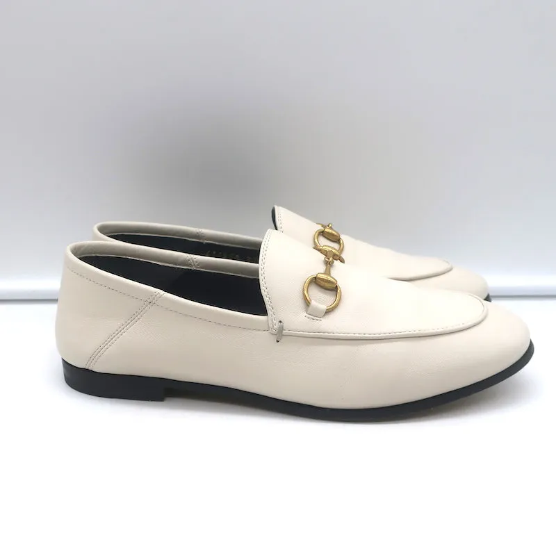 Gucci Collapsible Heel Horsebit Loafers White Leather Size 37