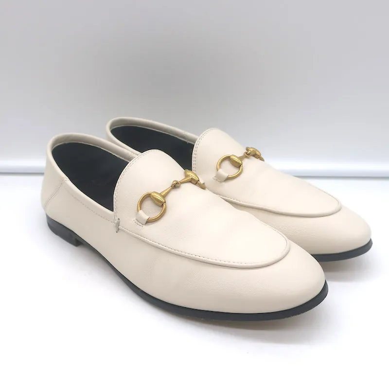 Gucci Collapsible Heel Horsebit Loafers White Leather Size 37