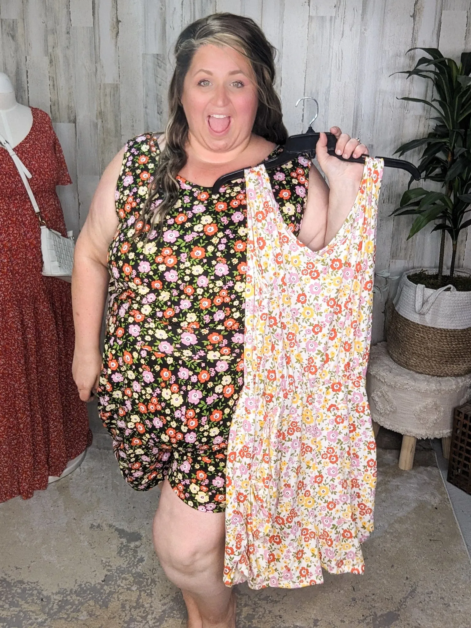 Hailey Comfiest Romper with Pockets in Groovy Florals (2 colors)