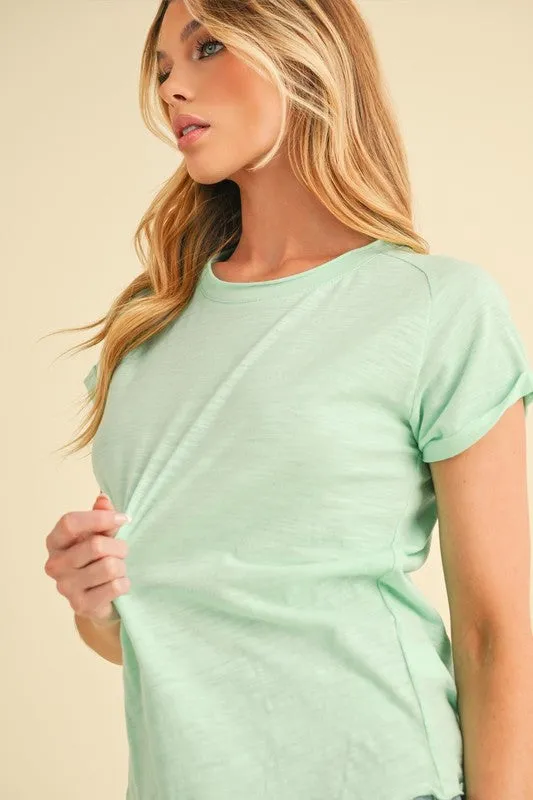Hazel Blues® |  Aemi   Co Lettuce Edge Round Neck Short Sleeve T-Shirt