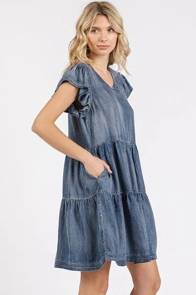 Hazel Blues® |  Mittoshop V-Neck Ruffled Cap Sleeve Mini Dress