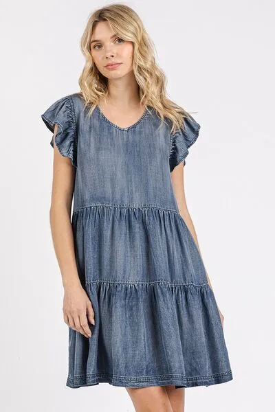 Hazel Blues® |  Mittoshop V-Neck Ruffled Cap Sleeve Mini Dress