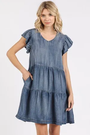 Hazel Blues® |  Mittoshop V-Neck Ruffled Cap Sleeve Mini Dress