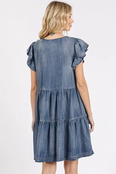 Hazel Blues® |  Mittoshop V-Neck Ruffled Cap Sleeve Mini Dress