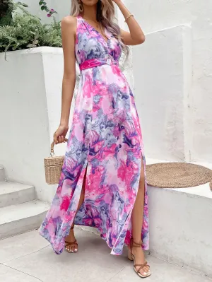 Hazel Blues® |  Printed Open Back Slit Sleeveless Dress